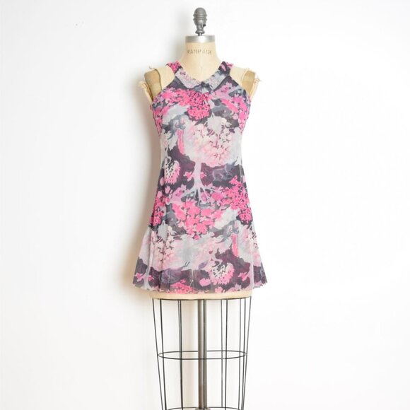 Sweet Pea top pink mesh TREE print floral tank top shirt - Picture 1 of 9